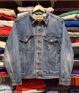 Levis Jean Jacket Mens Medium Trucker Denim Distressed